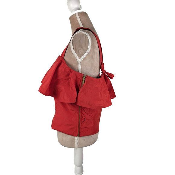 Maeve Anthropologie Ruffle Cutout Back Bow Red Tank Top Size 12 - Picture 2 of 12